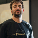 T shirt homme col rond noir 100% coton, je suis puissant