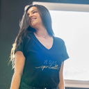 T SHIRT FEMME COL V NOIR 100% COTON