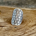 Bague Fleur de vie couleur argent - Mineralshop ,bijoux, protection, géométris sacrée , pouvoir régénérant
