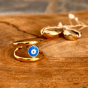 bague, nazar, acier, or, dorée, protection, blanc, énergies, bleu 