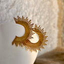 Boucles d'oreilles, soleil, acier inoxydable, dorée, or 