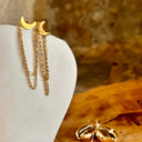 boucles d'oreilles, lune, dorée, or, pendantes 