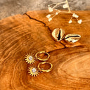 Boucles d'oreilles,strass,soleil, dorée, acier inoxydable 