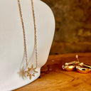 collier, étoile, blanc, dorée, or, strass