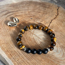 Bracelet boule  oeil de tigre et onyx dépoli