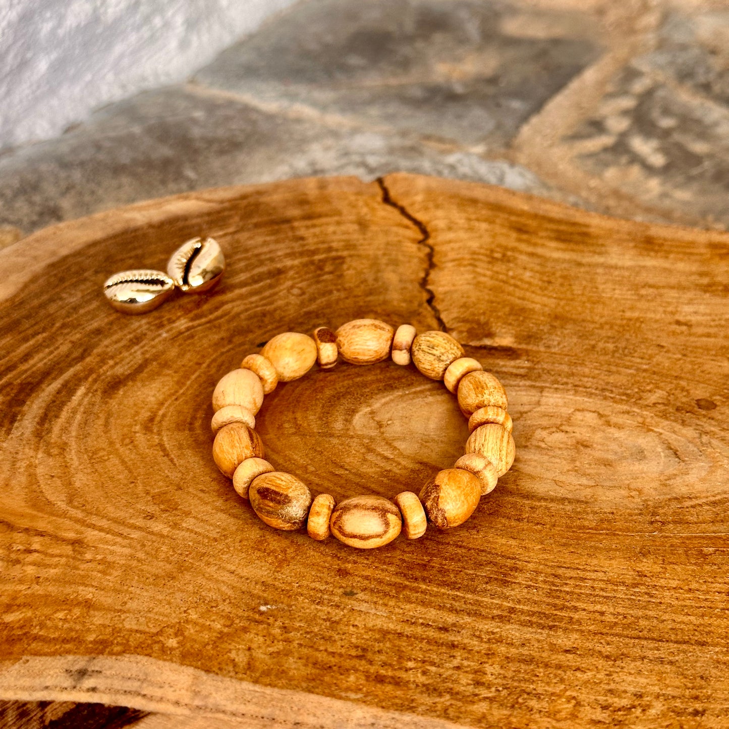 Bracelet élastique Palo Santo perles ovales et donut