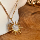 Collier soleil Blanc, acier couleur Or