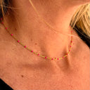 Collier perles Rouge, acier couleur OR