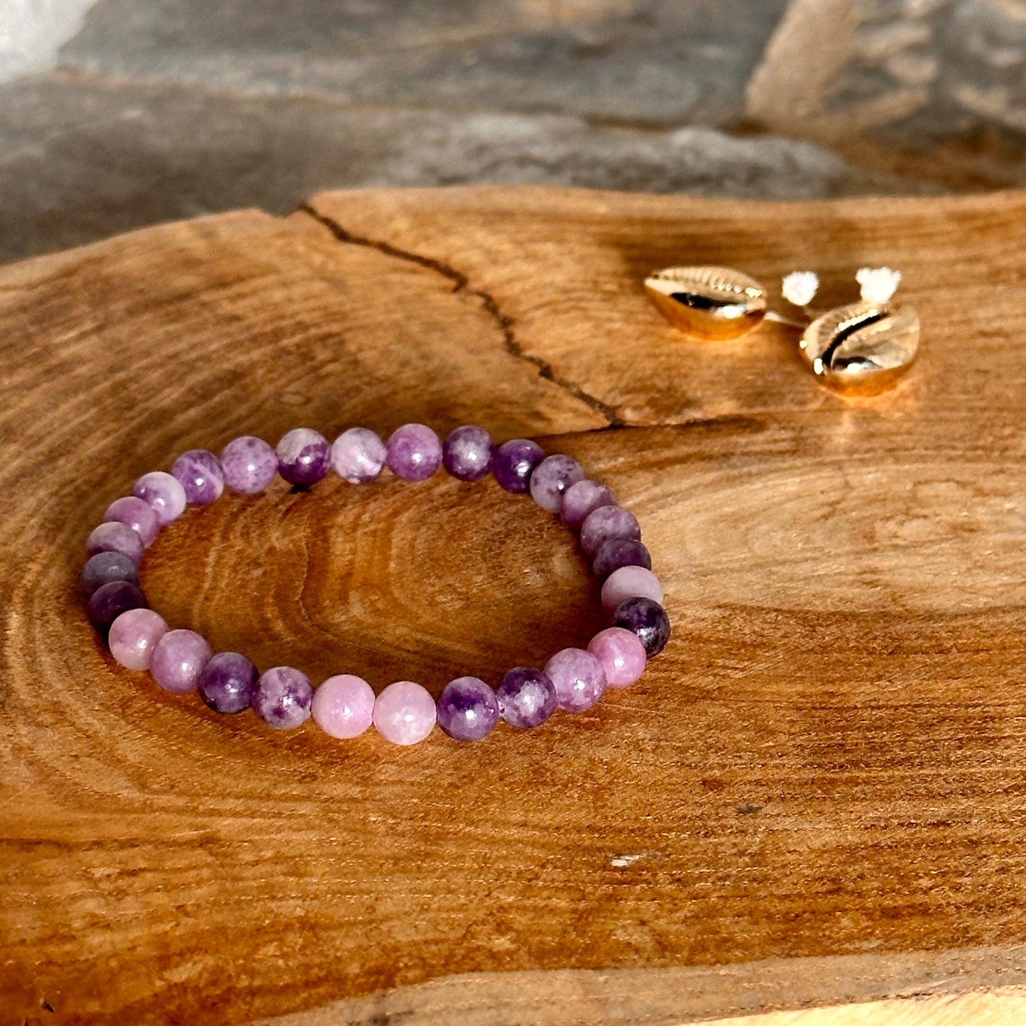 BRACELET BOULE 06MM LÉPIDOLITE A+, la paix