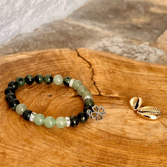 Bracelet Jaspe kambaba / Aventurine avec trèfle