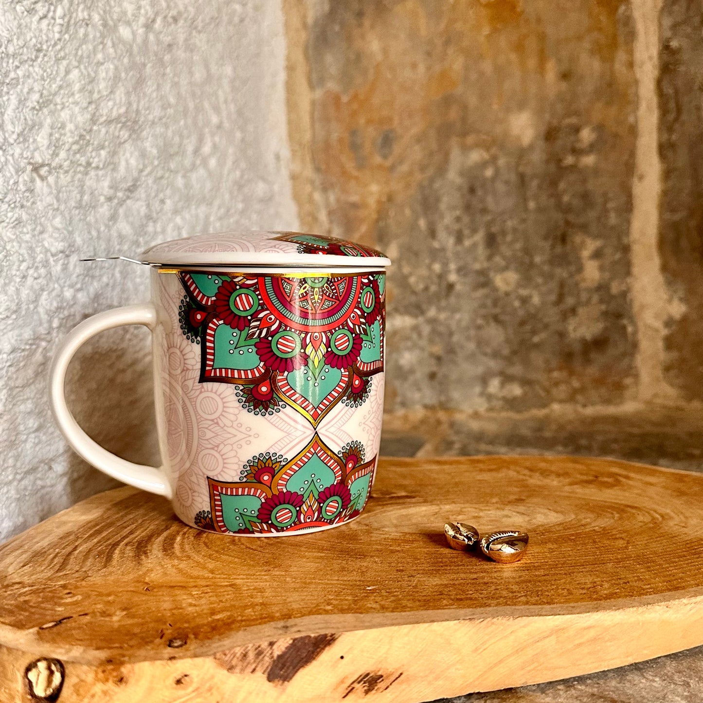 Tasse à thé infuseur Mandala turquoise