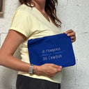 Pochette  "je t'emm*** !"  BLEU PÉTROLE