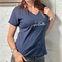 T-Shirt bleu marine col V "je suis spirituelle  ! "