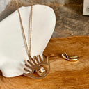 collier, sautoir, oeil, dorée, or 