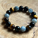 BRACELET boule 12MM homme  Labradorite, Tourmaline et Oeil tigre