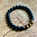 Bracelet boule 08mm Homme en onyx dépoli et œil de tigre