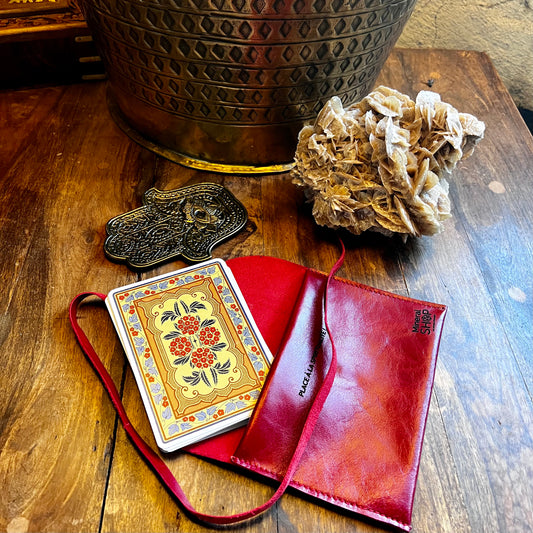 Pochette cuir Oracle ou Tarot rouge