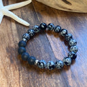 BRACELET boule 10 mm Homme Obsidienne mouchetée et Onyx